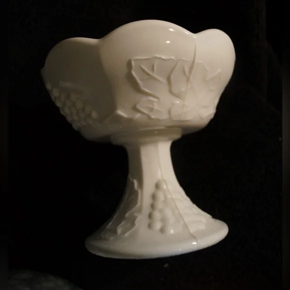 Elegant White Paneled Grape Milk Glassware